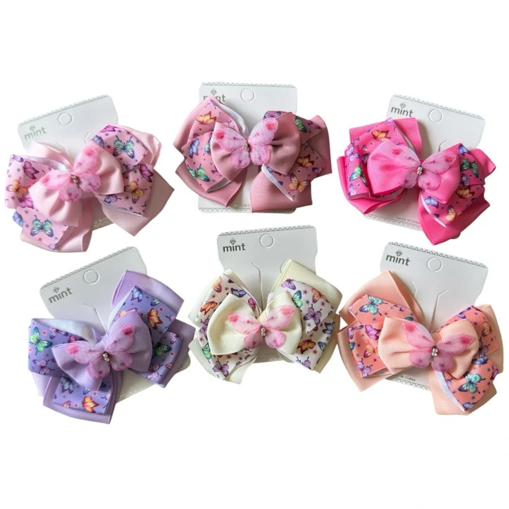 Mint Peachy Pink Butterfly Large 4” Bow Hair Clip NWT 3/$15✨
